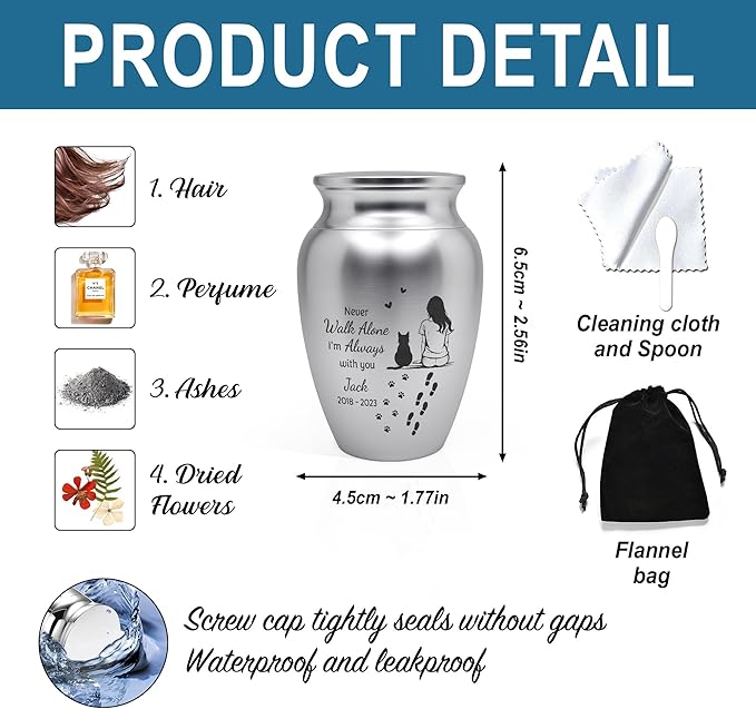 Artsy Woodsy Personalized Pet Memorial Cat Mini Urns Stainless Steel Decorative Keepsake Urns for Ashes 2.56 inch, Gifts for Cat Mom Dad Lovers Accessories in Loving Memory Loss (09, 2.56x1.77, Cat)