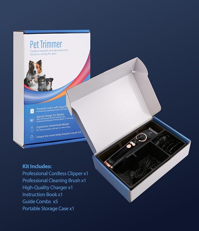 Professional Dog Grooming Clippers with 12H Runtime & Replaceable 440C Blade, 3-Speed Low Noise Electric Dog Shaver for Thick, Matted, Curly Hair, Cordless Clipper for Groomer & Home Use, Black