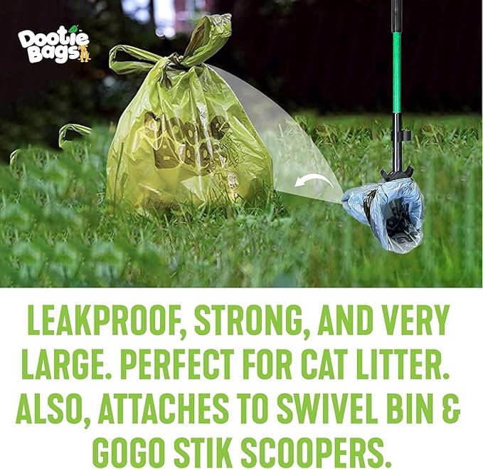 Pooch Approved Large Dootie Bags - Dog Poop Bags - Tie-Handles - 100 Count Dootie Strong and Leakproof - Perfect for Dogs & Cats - Litter - Pet Waste Cleanup - Swivel Bin & GoGo Stik Scoopers