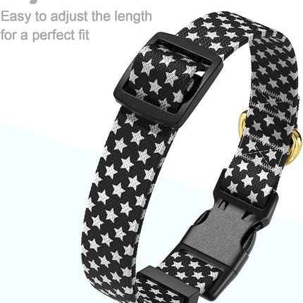 Rnivvi Dog Collar for Medium Dogs, Cute Heavy Duty Adjustable Puppy Collar with Quick Release Buckle for Boy Girl & Female, Pet Accessories for Walking Running, M Length 1" Width, Black Star