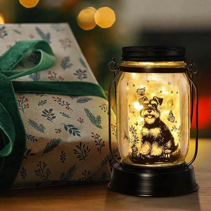 kyoryuger Schnauzer Gifts for Women/Men Schnauzer Solar Lanterns Dog Mom Birthday Dog Lovers Lantern Pet Loss Pet Memorial Lights Solar Garden Decoration for Yard, Patio,Backyard,Porch Torches