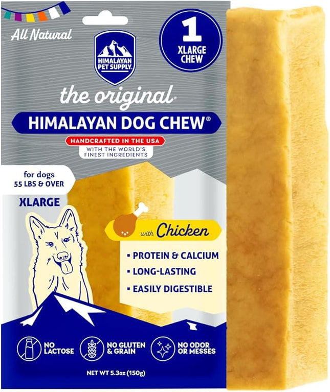 Himalayan Dog Chew Original Yak Cheese Chew, Chicken, 1 X-Large Stick, 5.3 oz, Gluten Free, Healthy Treats, Grain & Lactose Free 100% Natural, Long Lasting for Dogs Over 55 lbs
