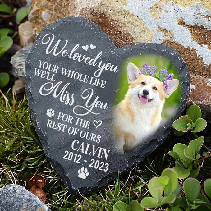 Personalized Dog Memorial Gifts for Loss of Dog, Custom Photo Pet Stone, Personalized Memorial Gifts for Pet Loss, Gift for Cat Lovers, Stones for Dogs, Cemetery Decorations for Grave Q6