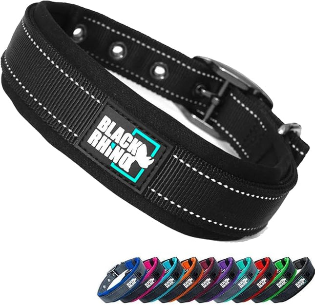Black Rhino Extra Large Dog Collar - Adjustable Reflective Heavy Duty Dog Collars with Ultra-Soft Neoprene Padding - Weatherproof, Durable, and Comfortable - Ideal for Active Dogs - Black