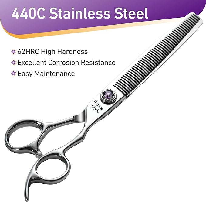 Fenice Peak 7 inch Thinning Dog Grooming Scissors Professional Dog Shears Made of Japanese 440C Stainless Steel with Jewelled Screw Trimming Cutting Scissors Durable and Sharp
