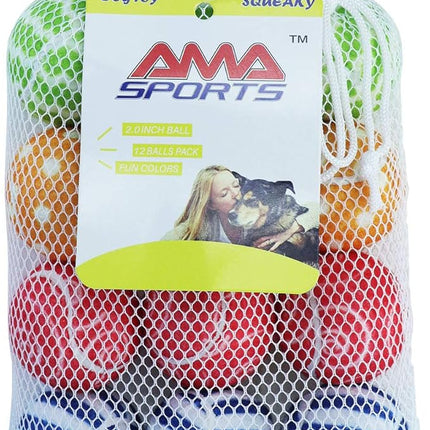 AMA SPORT Squeaky Tennis Balls for Dogs 12 Pack 2.0" Small Tennis Balls for New Puppy Small Dog Toys for Fetch, Exercise, Outdoor Play