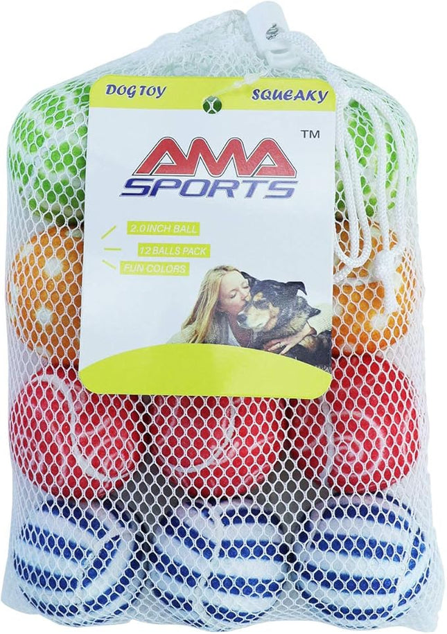 AMA SPORT Squeaky Tennis Balls for Dogs 12 Pack 2.0" Small Tennis Balls for New Puppy Small Dog Toys for Fetch, Exercise, Outdoor Play