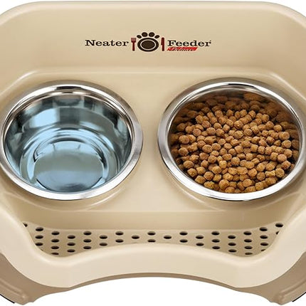Neater Feeder Deluxe Mess Proof Cat Bowls Elevated for All Breeds – Made in USA – No Spill Raised Bowls for Indoor Cats – Stainless Steel Food and Water Bowl Set, Pet Dish Feeding Station, Cappuccino