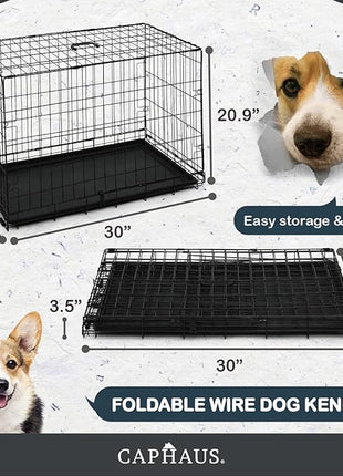 CAPHAUS Foldable Dog Crate Wire Metal Dog Kennel w/Leak-Proof Pan & Protecting Feet & Divider Panel, Single or Double Door, Small, Medium & Large Dog Crate Indoor Cage, 30” w/Single Door