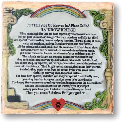 Pet Memorial Plaque - The Rainbow Bridge Story - Desktop Keepsake Remembrance Plaque for The Loss of a Dog or Cat - Measures 6 1/4" X 6 1/4" and has an Easel Back.
