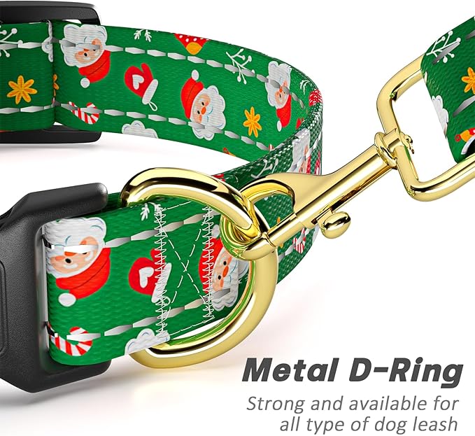 Reflective Dog Collar, Cute Christmas Style Dog Collars for Medium Dogs, Soft Nylon Puppy Collar for Boy and Girl Female Dog, Adjustable Heavy-Duty Pet Collar with Quick Release Buckle, Green