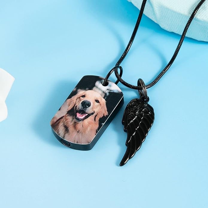 Farfume Personalized Pet Urn Necklace for Dog Cat Ashes Cremation Pet Memorial Customized Photo Text Engraving Pendant Keepsake Funeral Jewelry