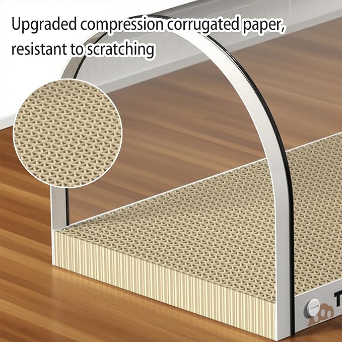 3 Function in 1 Cardboard Cat Scratcher Board, 31.5 in Cat Scratcher House, Cat Scratchers for Indoor Cats, Arched Cats Scratch Pad As Cat Bed, Cat Tunnel for Sleep, Grind Claws (White)