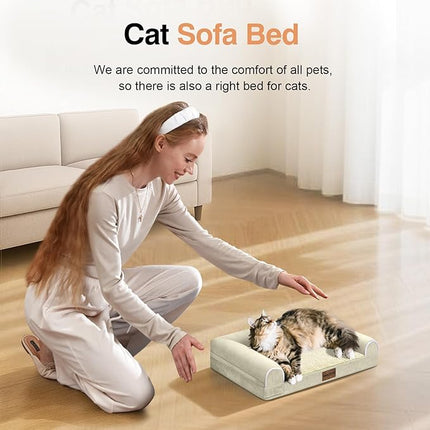 Small Dog Bed Orthopedic Washable: Beds Bolster Small Sized Dogs Cats Bed Egg Crate Foam Couch Sofa Waterproof with Removable Cover - Beige