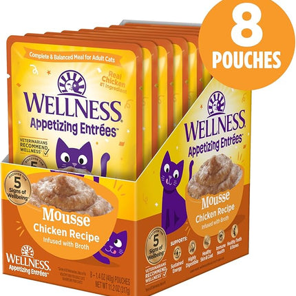 Wellness Appetizing Entrées Mousse Adult Wet Cat Food, Natural, Protein-Rich, Grain Free, 1.4 Ounce Pouch, 8 Pack (Chicken Recipe)