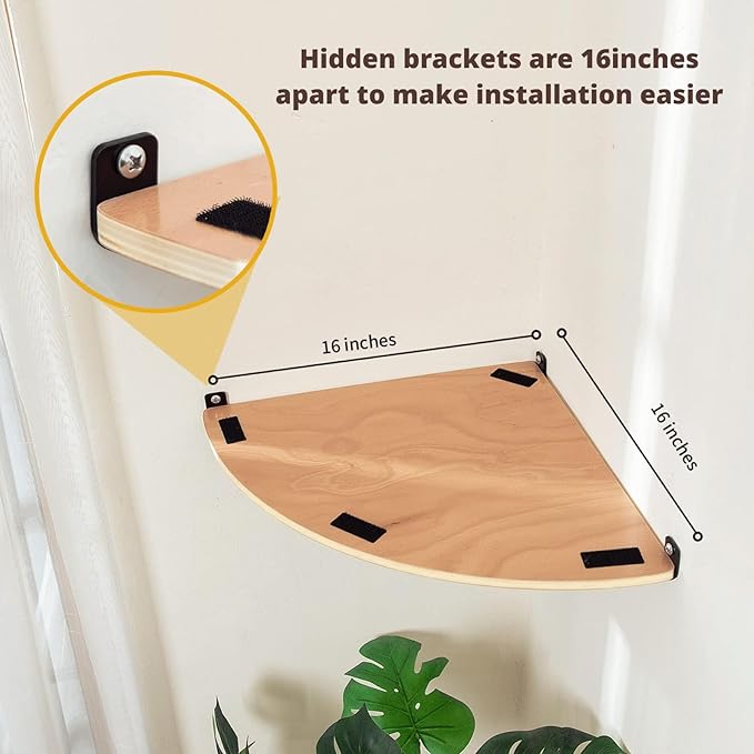 Wall Mounted Corner Cat Bed - Cat Shelf with Comfortable Cushion - Minimalistic Cats Furniture for Indoor Cats - Climbing Perch for Wall,Cream