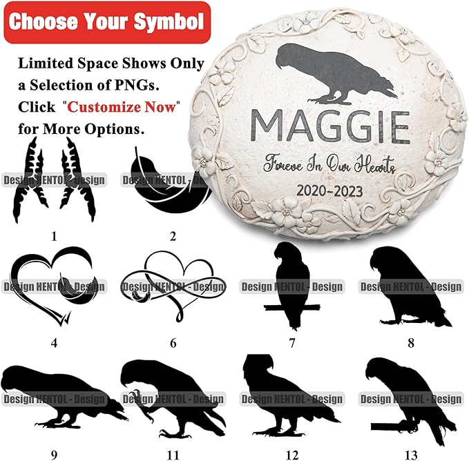 Personalized Parrot Memorial Stone - African Grey & Other Species, Headstone, Tombstone & Gravestone Memorial Gifts