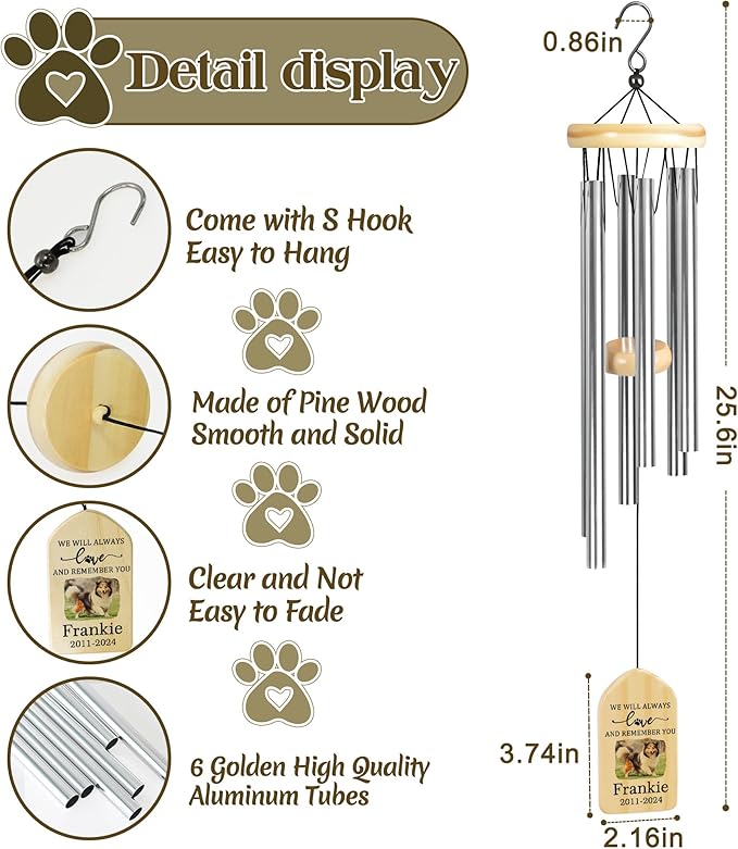 Pet Memorial Gifts, Personalized Pet Memorial Wind Chimes, Pet Loss Gifts, Dog Memorial Gifts for Loss of Dog, Pet Loss Sympathy Gift, Pet Remembrance Gift, in Memory of Pet - Love and Remember You