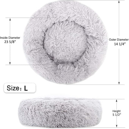 Large Cat Beds for Indoor Cats - Dog Bed Washable 24 inches for Small Medium Dogs, Anti Anxiety Round Fluffy Plush Faux Fur Cat Bed, (Large 24" L x 24" W)