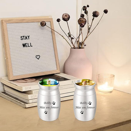 Personalized Photo 3 Inches Small Keepsake Urn for Pet Dog Ashes Aluminum Mini Cremation Urns Memorial Ashes Urn Miniature Burial Funeral Urns for Sharing Ashes Ashes Holder