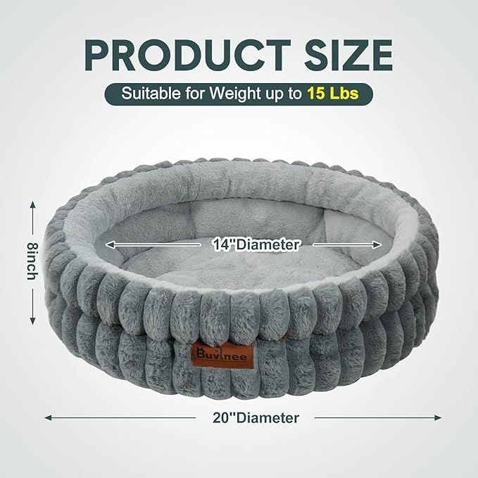 Cat Beds for Indoor Cats, Washable Round Bed for Small Dogs, Soft Pet Bed for Puppy and Kitten with Anti-Slip Bottom (Gray, 24in)
