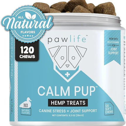 Calming Chews with Organic Hemp Oil| Dog Anxiety Relief & Travel Friendly| Glucosamine to Help with Join Support| 120 Soft Chews & up to 4-Month Supply
