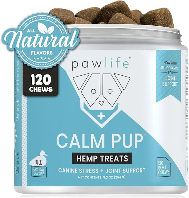 Calming Chews with Organic Hemp Oil| Dog Anxiety Relief & Travel Friendly| Glucosamine to Help with Join Support| 120 Soft Chews & up to 4-Month Supply