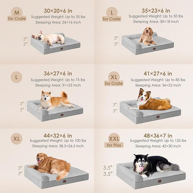 EHEYCIGA Memory Foam Dog Bed XLarge Sized Dogs, Extra Large Dog Bed Orthopedic with Washable Removable Cover, Waterproof XL Pet Bed Couch for Crate, 41x27x6 Inches, Grey