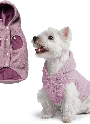 Spark Paws Fleece Dog Jacket, Hooded Sweater Vest, Warm Coat for Winter - Suitable for Small Medium Large XL XXL Breeds - Taupe - M