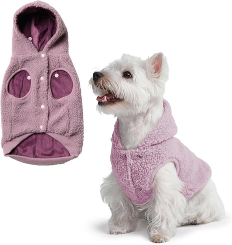 Spark Paws Fleece Dog Jacket, Hooded Sweater Vest, Warm Coat for Winter - Suitable for Small Medium Large XL XXL Breeds - Taupe - S