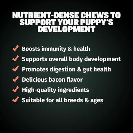 Bully Max 2-in-1 Puppy Treats Soft Chews for Immunity & Growth - Dog Vitamins & Supplements - Essential Multivitamin Food Topper for Health & Immune Support - Small, Medium & Large Breed Puppies