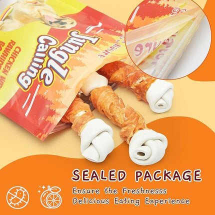 Jungle Calling Rawhide Free Dog Bones, 6.5" Real Chicken Wrapped Dog Chew Bones for Medium and Large Dogs Training Treats