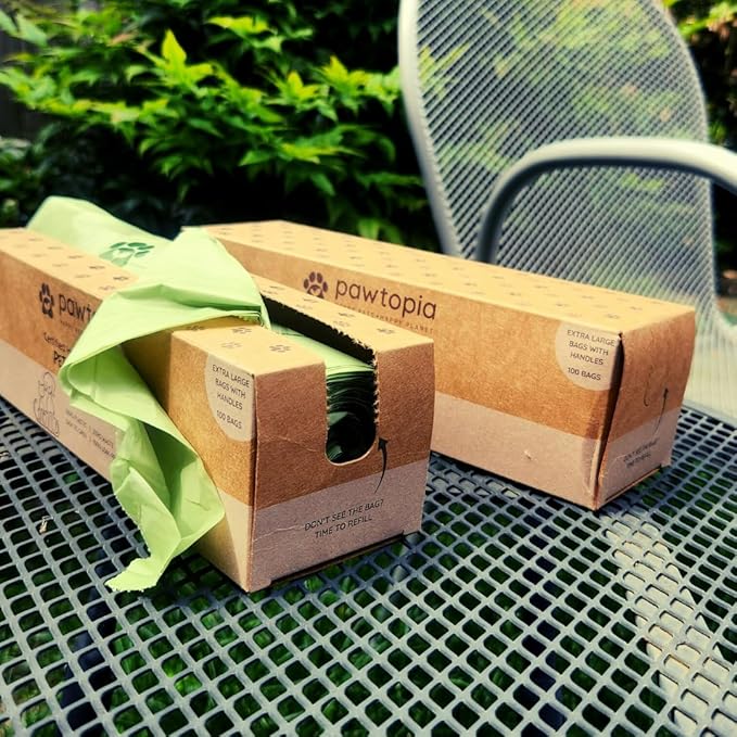 Pet Waste Bag Duo - 240 Standard Sized-Dog Poop Bags (16 rolls) + 100 Extra Large Cat Litter Bag with Handles (1 big roll), Vegetable Starches, Tuv Austria, Leak-Proof, Yard Pickup