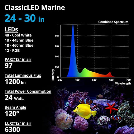 NICREW 24W Saltwater Aquarium Light, Marine LED Reef Light for Corals, Programmable Timer Controller, 24 to 30-Inch