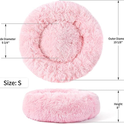 NOYAL Calming Donut Dog Bed for Small to Medium Dogs & Cats - Plush Faux Fur Anti-Anxiety Pet Bed with Machine Washable Cover & Non-Slip Base