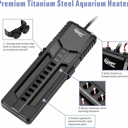 hygger 500W Metal Steel Aquarium Heater for Fresh Water, Digital Submersible Heater with Built-in Thermometer, External LCD Display Thermostat Controller, for Fish Tank 60-120 Gallon