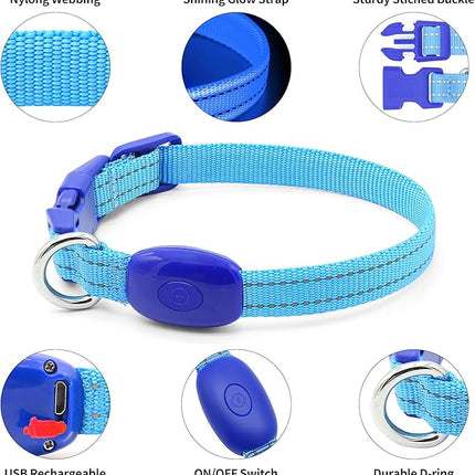Light Up Dog Collar for Small Dogs, Reflective LED Dog Collar Rechargeable Puppy Collar Glowing Cat Collars Safety Dog Lights for Night Walking (Royal Blue)