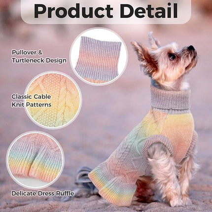 Lelepet Dog Sweater Turtleneck Knitwear Sweatshirt Cable Knit Warm Dress for Small Medium Large Dogs Puppy Fall Sweater, Yorkie, Maltese, S