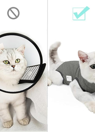 Cat Recovery Suit for Male and Female Surgical Post Surgery Soft Cone Onesie Shirt Clothes Neuter Licking Protective Diapers Outfit Cover Kitten Spay Collar(S, Grey)
