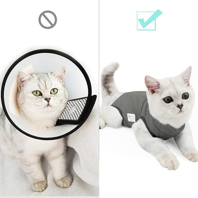 Cat Recovery Suit for Male and Female Surgical Post Surgery Soft Cone Onesie Shirt Clothes Neuter Licking Protective Diapers Outfit Cover Kitten Spay Collar(S, Grey)
