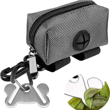 Dog Waste Bag Dispenser Pet Poop Bags Holder for Doggie Waste Bags Dispensers Soft Fabric Zipper Small Doggy Puppy Pouch for Leash Accessory Attachment with Carrier,Grey