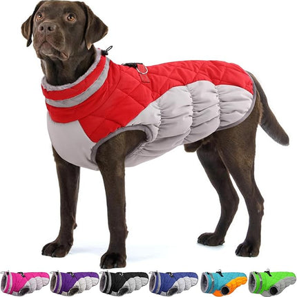 Large Dog Coat, XXLarge Dog Winter Coat, Waterproof Pet Jacket with Back Zipper,Extra Large Pet Coats, Warm Fleece Jacket with D-Ring, Windproof Winter Clothes Golden Retriever,Red,XXL