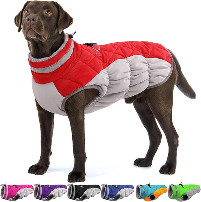 Large Dog Coat, XXLarge Dog Winter Coat, Waterproof Pet Jacket with Back Zipper,Extra Large Pet Coats, Warm Fleece Jacket with D-Ring, Windproof Winter Clothes Golden Retriever,Red,XXL