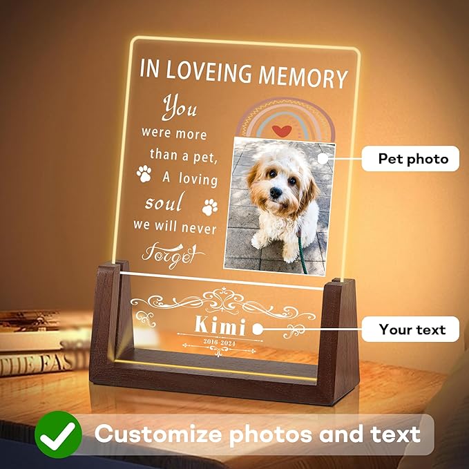 Personalized Dog Memorial Gifts for Loss of Dog, Pet Memorial Gifts for Dogs, Customized Pet Memorial Night Light, Dog Loss Sympathy Gift, Memorial Gifts for Cats, Dog Memorial Acrylic Plaque