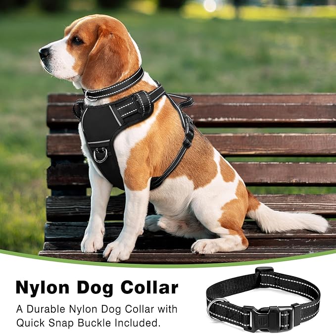 WINSEE Dog Harness No Pull, Pet Harnesses with Dog Collar, Adjustable Reflective Oxford Outdoor Vest, Front/Back Leash Clips for Small, Medium, Large, Extra Large Dogs, Easy Control Handle for Walking