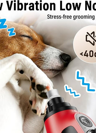 Casfuy Smart 6-Speed Dog Nail Grinder - 50% More Power Pet Nail Grinder with 2 LED Lights Quiet Rechargeable Electric Dog Nail Trimmers File Toenail Grinder for Large Medium Small Dogs & Cats (Red)
