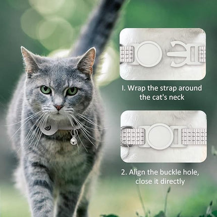 Apple AirTag Cat Collar, GPS Tracker Kitten Collar with Breakaway Feature, Lightweight and Reflective, Suitable for Cats, Kittens and Puppies (White)