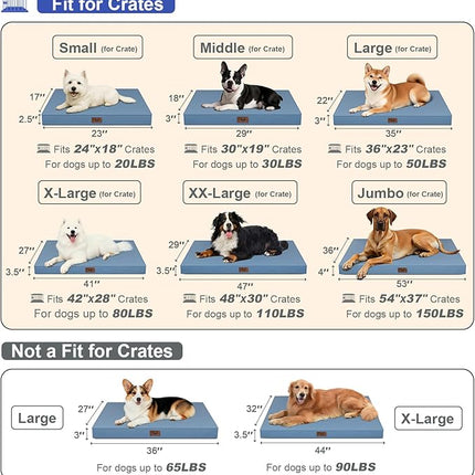 Large Outdoor All Weather Dog Bed, Waterproof Pet Bed for Large Dogs, Orthopedic Egg Crate Foam with Washable Removable Oxford Cooling Cover, 36x27 Inch, Blue