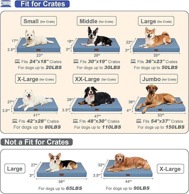 Large Outdoor All Weather Dog Bed, Waterproof Pet Bed for Large Dogs, Orthopedic Egg Crate Foam with Washable Removable Oxford Cooling Cover, 36x27 Inch, Blue