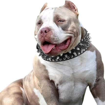 Hoot PU Leather Adjustable Spiked Studded Dog Collar 2" Wide 25 Spikes (XS(Neck 15"-18"), Black)